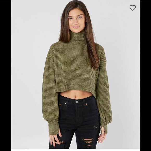 Free People Tops - Free People Green Long Sleeve Crop Turtleneck Top